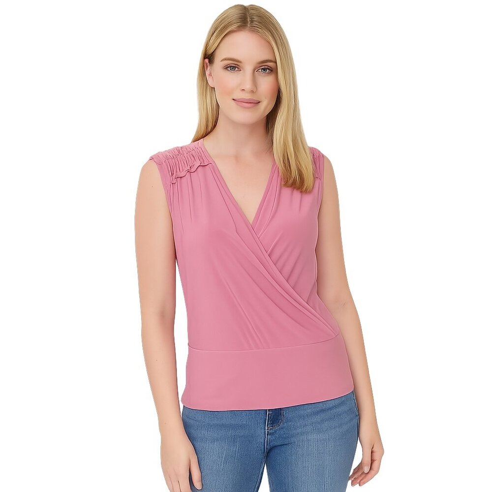 NWT White House Black Market Sleeveless Banded Surplice Top Rose M